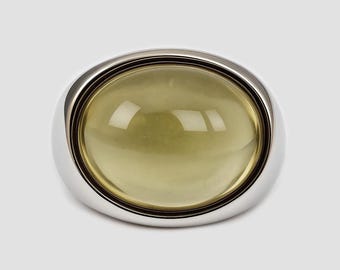 Lemon Quartz Ring, Sterling Silber Oval Ring, Gelb Cabochon Ring, Unisex Siegelring, Bold Edelstein Schmuck, Geschenk für Ihn Sie