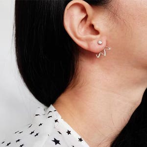 two way leaf earring, ear jacket, ear jacket earrings, two way earring, silver ear jacket, double sided earring, front back earrings