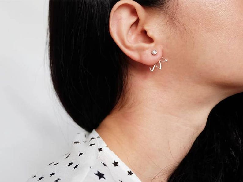 two way leaf earring silver ear jacket ear jacket ear jacket earrings double sided earring front back earrings two way earring