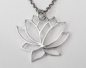 lotus pendant, lotus pendant silver, lotus necklace, lotus necklace dainty, lotus necklace silver, lotus jewelry, hypoallergenic necklace