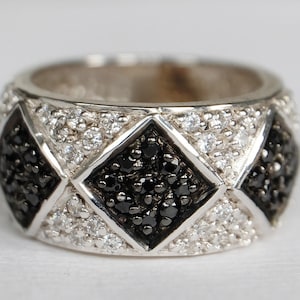 SQUARE DESIGN RING, eternity rings, pave black cz, eternity sterling silver band ring, art deco, modern flawless black cz eternity band