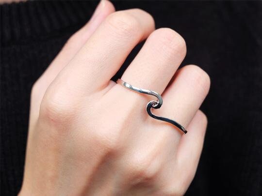 Double Finger Ring, Wave Ring, Silver Wave Ring, Double Band