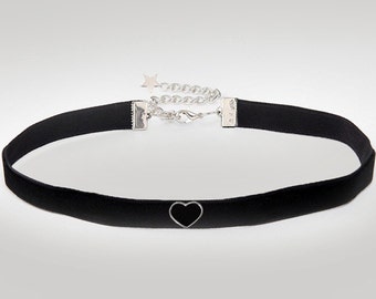 heart choker, silver choker, heart necklace, heart jewelry, choker necklace, minimal choker, love necklace, black choker, silver heart