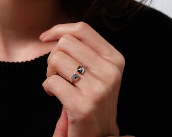 dubbele vierkante ring, geometrische ring, vierkant, zilveren vierkante ring, minimalistische ring, vierkante ringen, geometrische sieraden, verstelbare ring