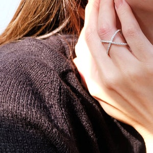cz cross ring, criss cross ring, x ring, sideways cross ring, silver cross ring, sideways cross, cross jewelry, x cross ring, silver x ring