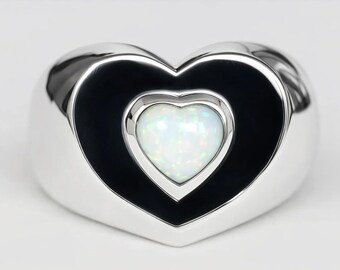 OPAL HEART RING, 925 sterling silver opal heart ring, love heart shaped ring, silver heart ring, gemstone heart ring,heart solid silver ring
