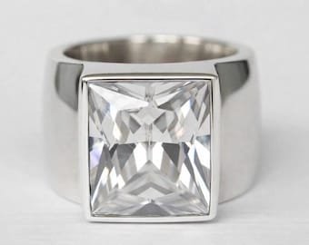 BREITER CZ-RING, breiter Sterlingsilberring, breites Bandring, Silberring, Bandring, dicker Ring, schwerer Ring, Zirkoniaband, CZ-Bandring