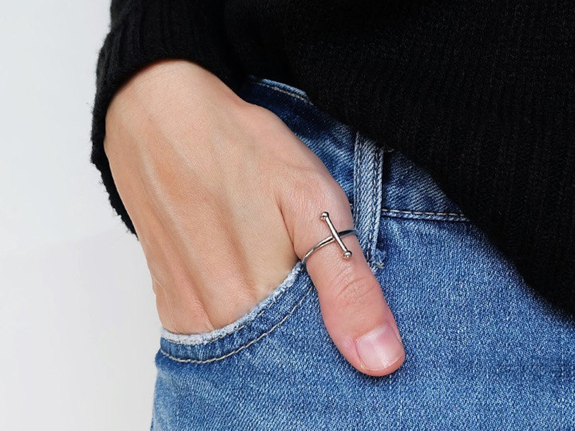 Long Bar Ring Dainty Bar Ring Geometric Ring Silver Bar Etsy