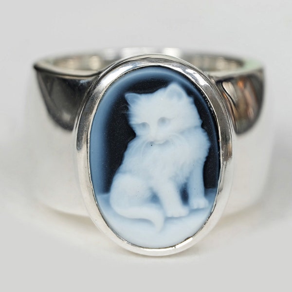 CAT CAMEO RING, cameo ring, cat ring, sterling silver agate cameo ring, cat jewelry, cat lover, cameo jewellery, vintage inspired, limited