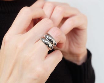 Chunky gewölbter Bandring, mutiger Unisex Silber Statement-Ring, hochglanzpolierter dicker Ring, modernes minimalistisches breites Band für sie oder ihn