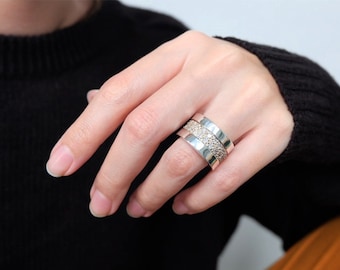 ZIRCONIA STATEMENT RING, cubic zirconia ring, white ring, cz ring, big ring, heavy ring, large ring, wide cz ring, band ring, statement ring