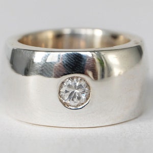CZ WIDE RING, cubic zirconia ring, wide domed ring, wide ring, wide wedding band, solid ring, heavy ring, big ring, sterling silver rings