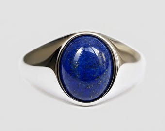 Lapis Lazuli Ring, 925 Sterling Silber Siegelring, Oval Blauer Edelstein Ring, Männer Frauen Boho Statement Schmuck Minimalist Pinky Ring Geschenk