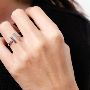 parallel bar ring, double bar ring, bar ring, geometric ring, modern ring, open bar ring, minimalist ring, adjustable ring, silver bar ring image 1