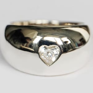 White CZ Heart Ring, 925 Silver Bezel, Solid Silver, Heart Bezel Ring, Cubic Zirconia, Silver Heart, CZ Ring, Heart Jewelry, Silver Ring