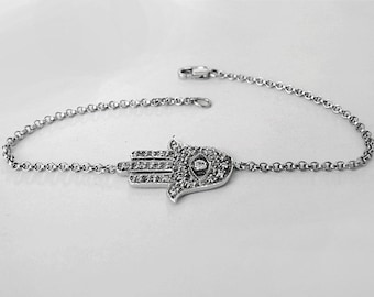 hamsa hand bracelet, hamsa hand, silver hamsa bracelet, hamsa Bracelet, hamsa Jewelry, hamsa charm, luck bracelet, dainty bracelet