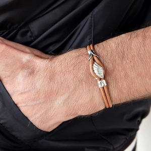 angel wing leather Bracelet, wing bracelet, leather bracelet, angle wing jewelry, silver wing bracelet, angel Jewelry, men bracelet