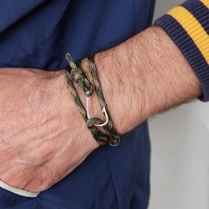 pulsera de cuerda con gancho, pulsera náutica, pulsera con gancho náutico, pulsera de cuerda, pulsera con gancho, pulsera con gancho de plata, joyería náutica, gancho