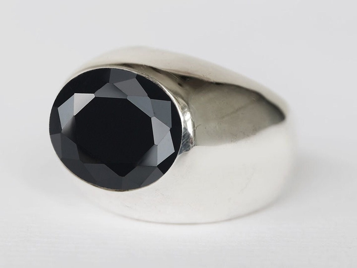 WIDE BLACKCZ RING, Wide Sterling Silver Ring, Wide Band Ring