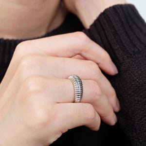 Chunky Ribbed Silver Ring, Bold Dome Band Ring, Retro Statement Ring, Wide Modern Band, Unisex Silver Ring, Minimalist Gift for Her or Him