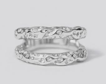 BIO SILBERRING, 925 Sterling Silber Band, Strukturierter Stapelring, Minimalistischer Ring, Natur inspiriert Ring, Ehering, stapelbarer Ring