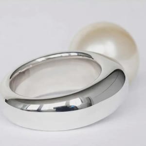 LARGE PEARL RING, pearl ring, white pearl ring, big pearl ring, pearl silver ring, pearl statement ring, unique pearl ring, wedding ring image 4