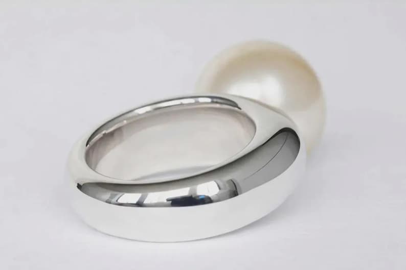 LARGE PEARL RING, pearl ring, white pearl ring, big pearl ring, pearl silver ring, pearl statement ring, unique pearl ring, wedding ring image 4