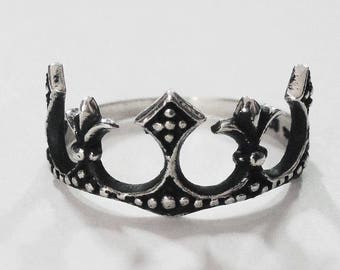 black crown ring, princess ring, tiara ring, disney crown ring, silver crown ring, sterling silver ring, 925 crown ring, crown jewelry