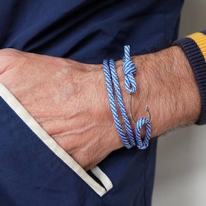 pulsera de cuerda con gancho, pulsera náutica, pulsera con gancho náutico, pulsera de cuerda, pulsera con gancho, pulsera con gancho de plata, joyería náutica, gancho