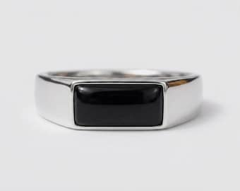 SCHWARZER ONYS RING, schwarzer Onyx Siegelring für Männer Frauen, Rechteck Onyx Ring, Minimalist Statement Ring, Silber Edelstein Schmuck Geschenk