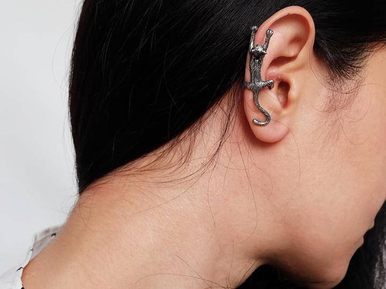 animal ear cuff ear climber silver ear cuff silver ear cuff earcuff cat earring ear cuff climber cat animal jewelry ear cuff cat
