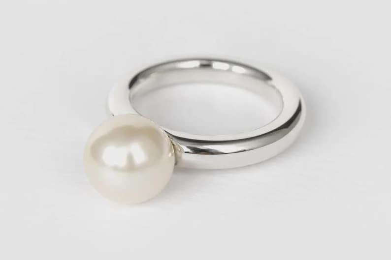 SMALL PEARL RING, pearl ring, white pearl ring, big pearl ring, pearl silver ring, pearl statement ring,unique pearl ring,pearl wedding ring image 3