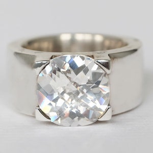 WHITE ZIRCONIA RING, cubic zirconia ring, wide ring, silver wide ring, wide band ring, solid ring, heavy ring, big ring,sterling silver ring