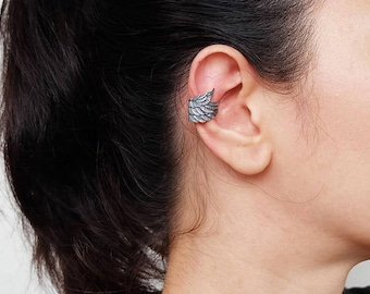 angle wing ear cuff, ear cuff no piercing, ear cuff, silver ear cuff, wings ear cuff, fantasy ear cuff, wing earrings, fantasy jewelry, wing