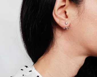 two way spike earring, ear jacket, ear jacket earrings, two way earring, silver ear jacket, double sided earring, front back earrings