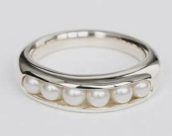 Natural Pearl 925 Silver Ring, Solid Pearl Band, Real Pearl Ring, Silver Jewelry, Elegant Ring, Pearl Gift, Solid Silver, Pearl Jewelry