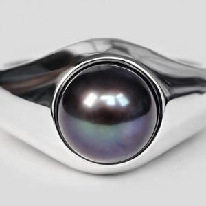 ナチュラルブラックパール、パールリング、ブラックパールリング、ビッグパールリング、パールシルバーリング、パールステートメントリング、ユニークなパールリング、結婚指輪