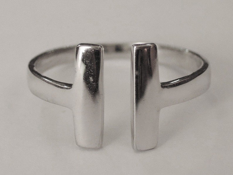 parallel bar ring, double bar ring, bar ring, geometric ring, modern ring, open bar ring, minimalist ring, adjustable ring, silver bar ring image 3