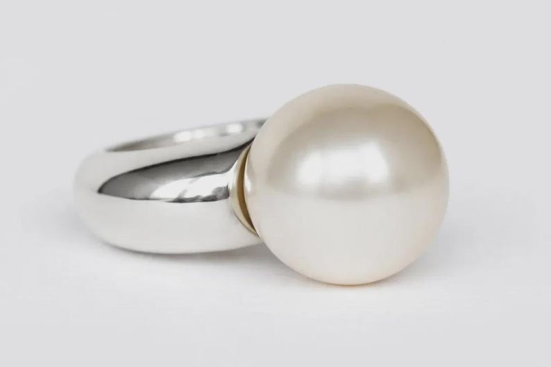 LARGE PEARL RING, pearl ring, white pearl ring, big pearl ring, pearl silver ring, pearl statement ring, unique pearl ring, wedding ring image 2