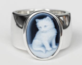 KATZE CAMEO RING, Kamee Ring, Katzen Ring, Kamee Ring aus Sterling Silber, Katzen Schmuck, Katzen Schmuck, Vintage inspiriert, limitiert