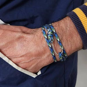 pulsera de cuerda con gancho, pulsera náutica, pulsera con gancho náutico, pulsera de cuerda, pulsera con gancho, pulsera con gancho de plata, joyería náutica, gancho