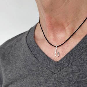 hook necklace, necklace for men, men&#39;s necklace, silver hook pendant, fisherman, fish hook, men&#39;s necklace, nautical, nautical jewelry