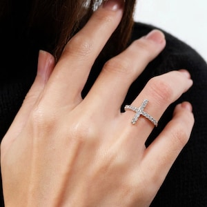 sideway cross cz ring, cross ring, sideway cross, silver cross ring, christian ring, promise ring band, promise ring, cross jewelry
