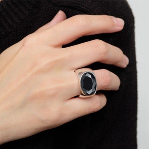 ANILLO ANCHO DE CZ NEGRO, anillo ancho de plata esterlina, anillo de banda ancha, anillo de plata, anillo de banda, anillo grueso, anillo pesado, banda de circonita cúbica, anillo sólido