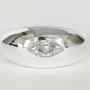 MARQUISE BIRTHSTONE RING, CZ Ring, Geburtssteinring, mutiger Ring, breiter Silberring, breiter Bandring, dicker Ring, schwerer Ring, Zirkoniaring