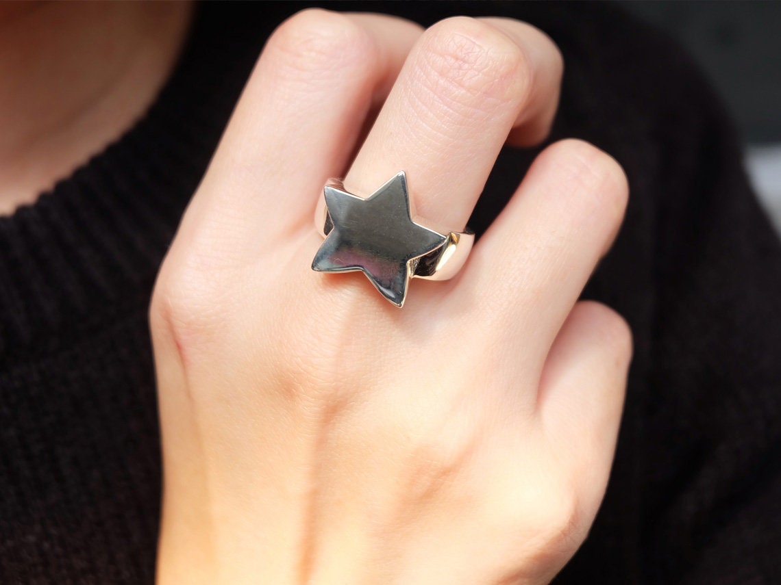 Star Ring STAR SOLID RING, Silver Star Ring, Statement Ring, Star Ring, Chunky ...