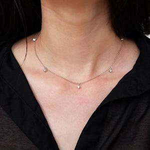 cz drop layered necklace, drop layered necklace, chain choker, birthstone necklace, delicate necklace, dainty necklace, layered necklace image 3