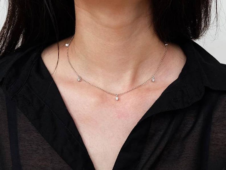 cz drop layered necklace, drop layered necklace, chain choker, birthstone necklace, delicate necklace, dainty necklace, layered necklace image 3