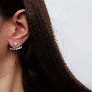 two way cz earring, ear jacket, ear jacket earrings, two way earring, silver ear jacket, double sided earring, front back earrings