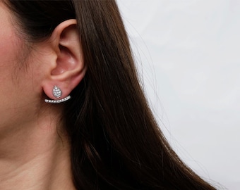 two way cz earring, ear jacket, ear jacket earrings, two way earring, silver ear jacket, double sided earring, front back earrings